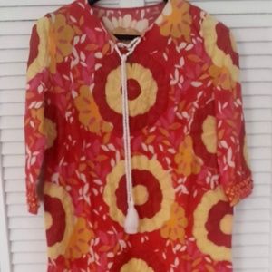 Frances Valentine Red Orange Yellow White Tunic top shirt or Short dress cover